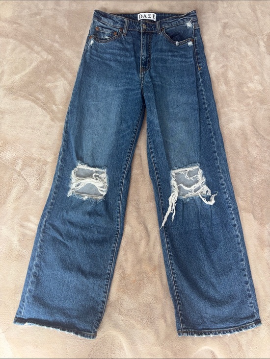 Daze Denim - Daze Distressed Wide-Leg Jeans - Dark Blue size 27
